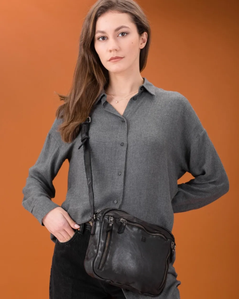 Best BIBA Leather Cross Bag Greenville Black