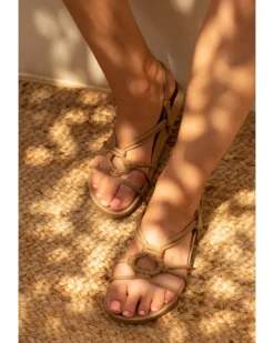 Fashion BIBA Leather Sandal Art Deco Taupe