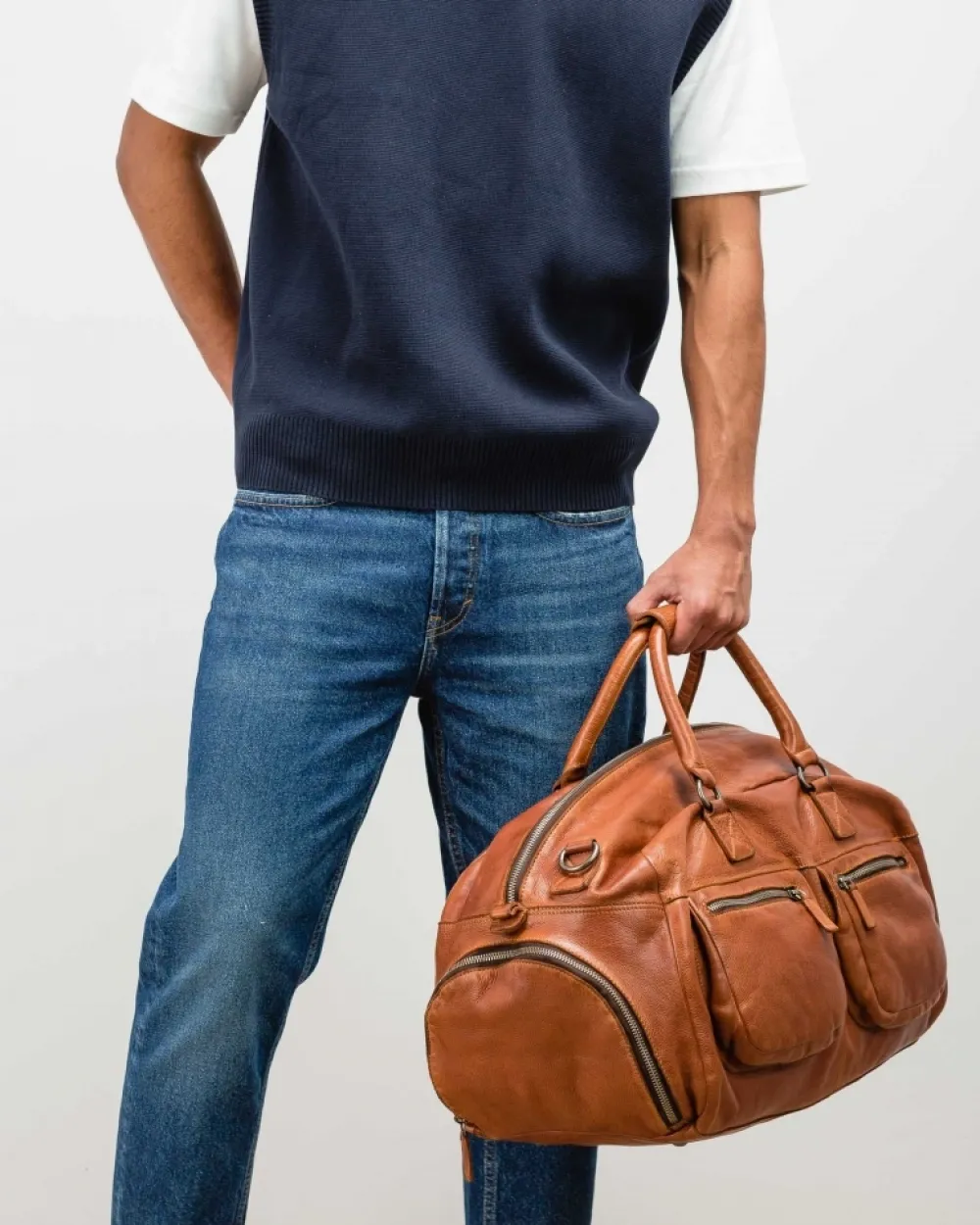 Outlet BIBA Leather Travel Luggage Stuart Tan